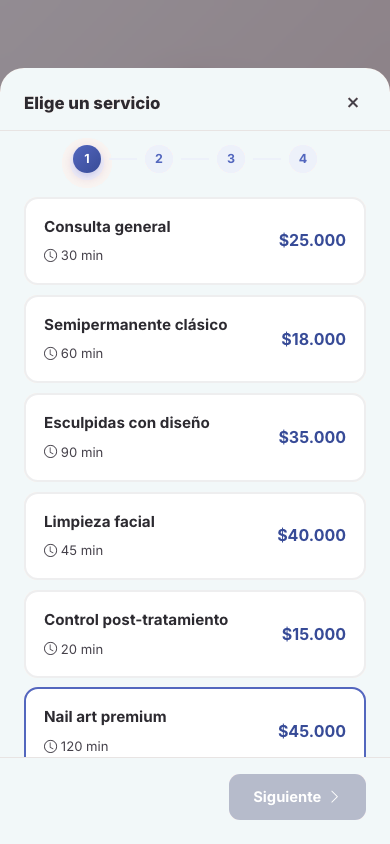 Modal de reserva