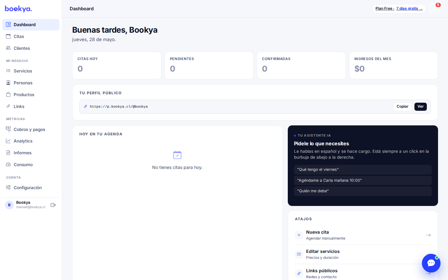 Dashboard de Bookya
