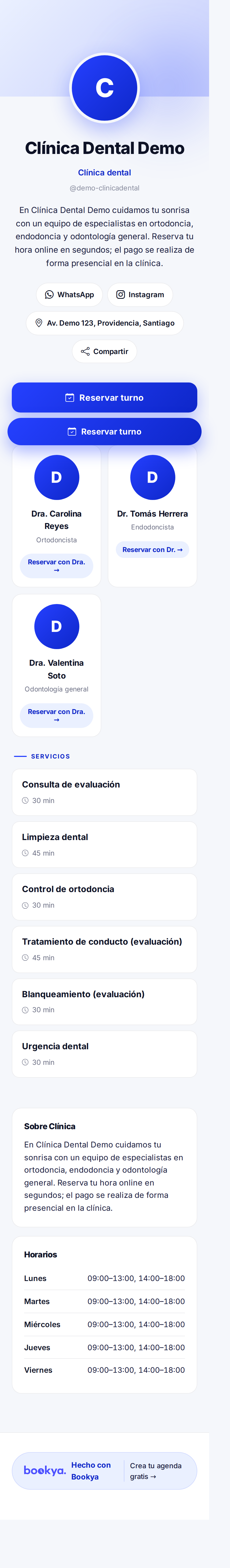 Perfil público de Bookya en teléfono